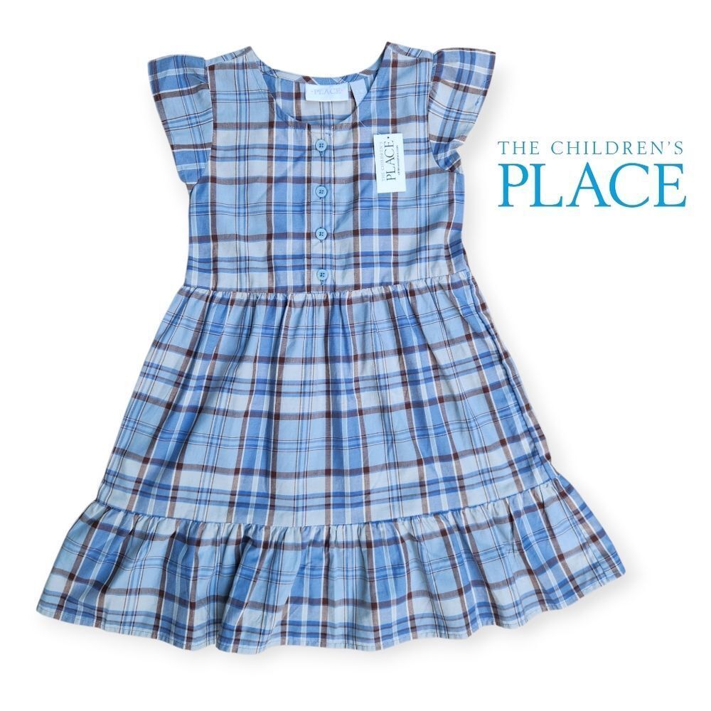 NWT! The Children's Place Girls Dress Monkey Blue Ruffle Sleeve And Hem Size 5/6